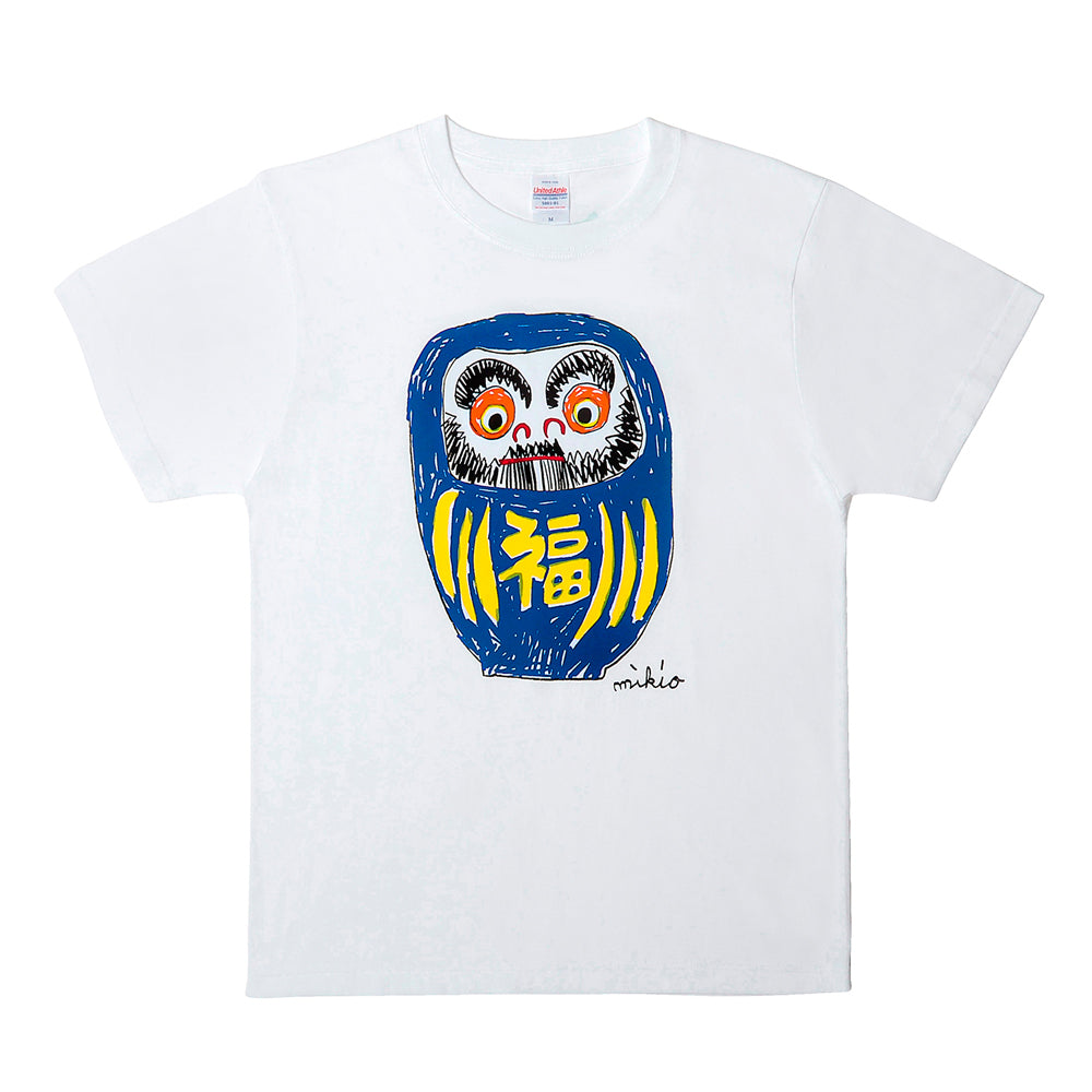 だるまメンズTシャツ 緑青蛍光ピンク