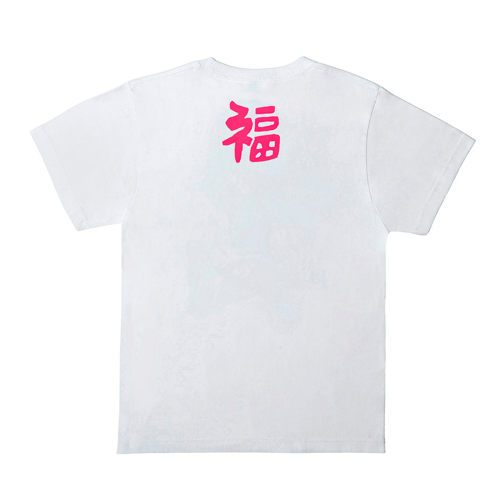 だるまメンズTシャツ 緑青蛍光ピンク
