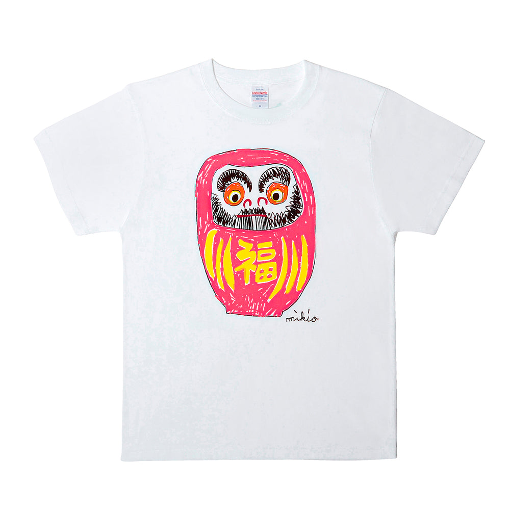 だるまメンズTシャツ 緑青蛍光ピンク
