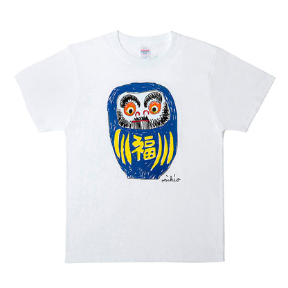 だるまメンズTシャツ 緑青蛍光ピンク