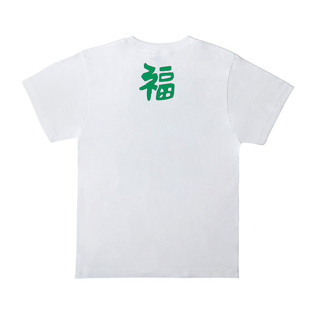 だるまメンズTシャツ 緑青蛍光ピンク