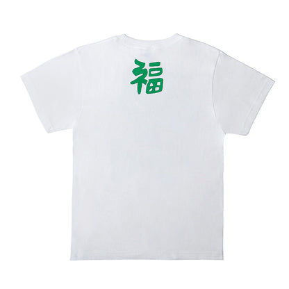 だるまメンズTシャツ 緑青蛍光ピンク