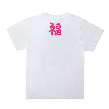 だるまメンズTシャツ 緑青蛍光ピンク