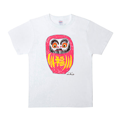 だるまメンズTシャツ 緑青蛍光ピンク
